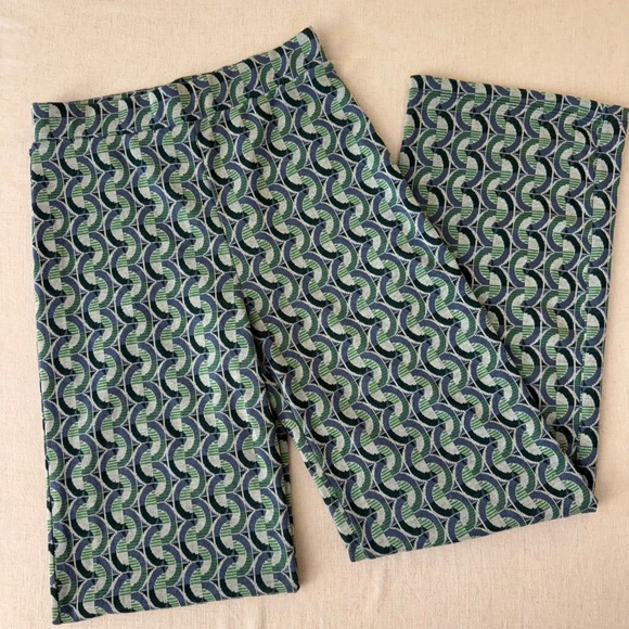 Zara Pants - Zara Womens Green Blue Geometric Print Wide Leg Knit Pants High Rise Size M